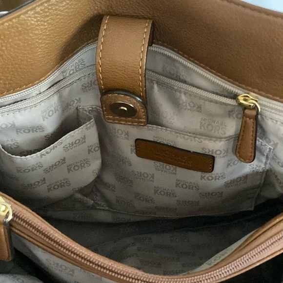 Michael Kors Brown and Gold Satchel with Structured Design